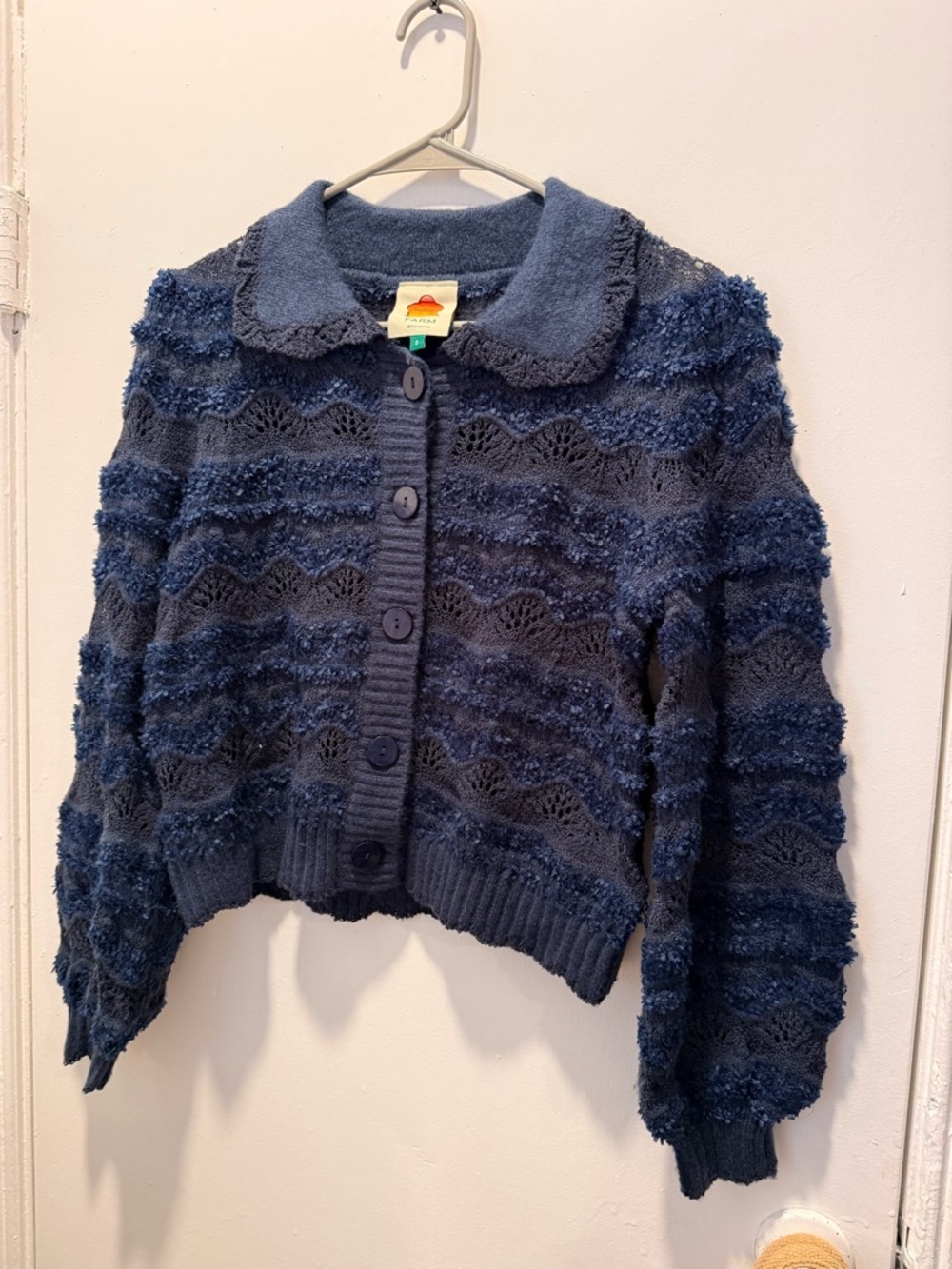 FARM RIO  Navy Textured Button-Up Cardigan